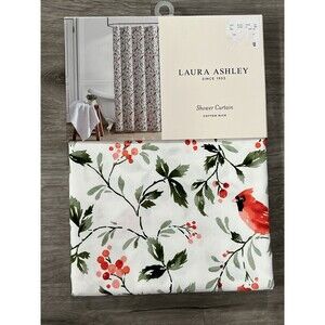 LAURA ASHLEY Christmas Holiday Shower Curtain Cardinal Berry Red Green New